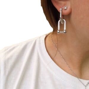 Silver U Link Hoops Hanging Hardware Earrings Jewelry NEW